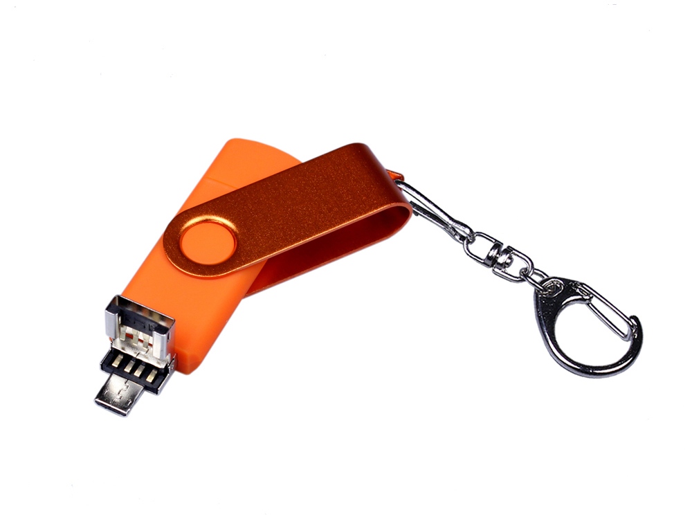 USB 2.0/micro USB/Type-С- флешка на 32 Гб 3-в-1 с поворотным механизмом, оранжевый — изображение 3