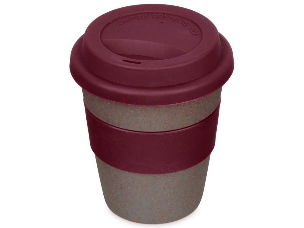 Стакан из бамбукового волокна «Café», серо-коричневый/красный бургунди