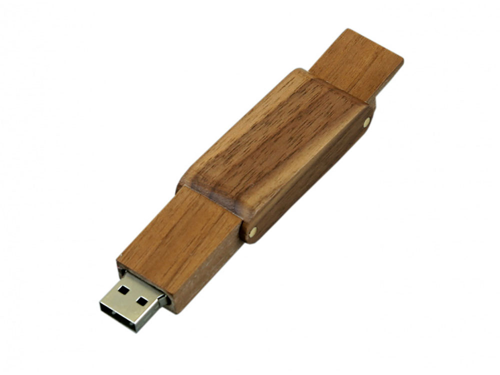 USB 2.0- флешка на 16 Гб прямоугольной формы с раскладным корпусом, коричневый — изображение 3