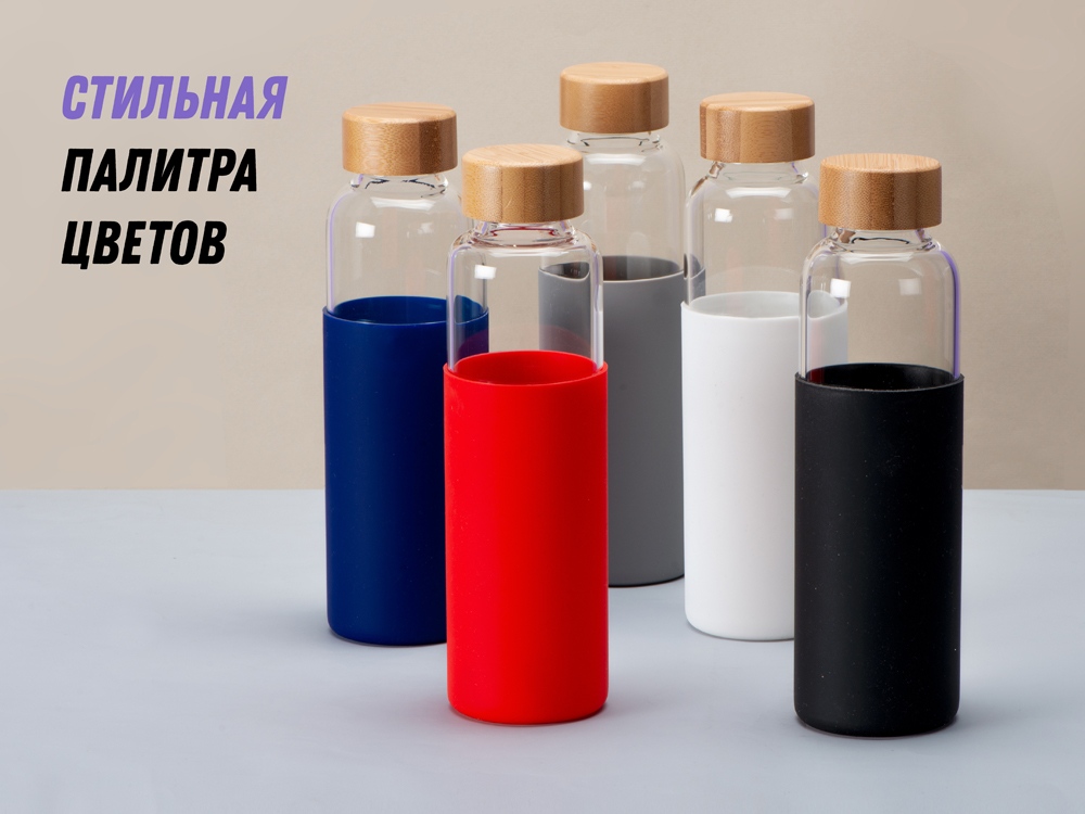 Стеклянная бутылка для воды в силиконовом чехле «Refine», черный — изображение 14