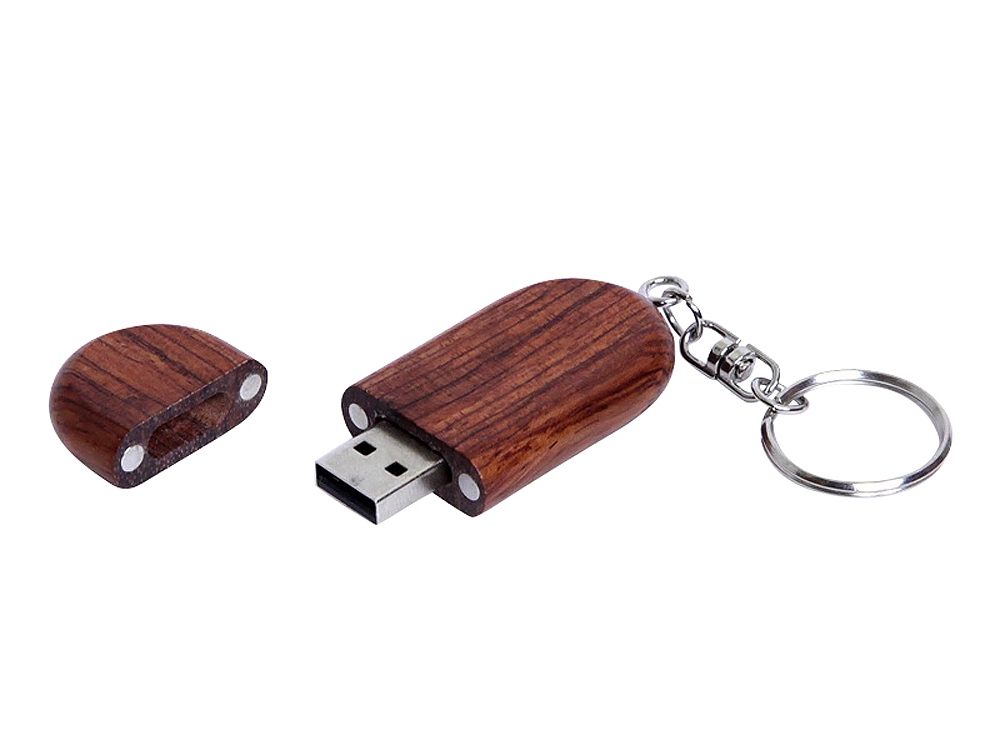 USB 2.0- флешка на 16 Гб овальной формы и колпачком с магнитом, коричневый — изображение 2