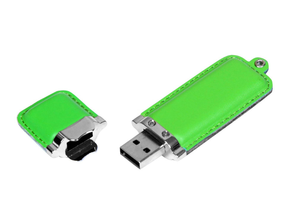 USB 3.0- флешка на 32 Гб классической прямоугольной формы, зеленый/серебристый — изображение 2