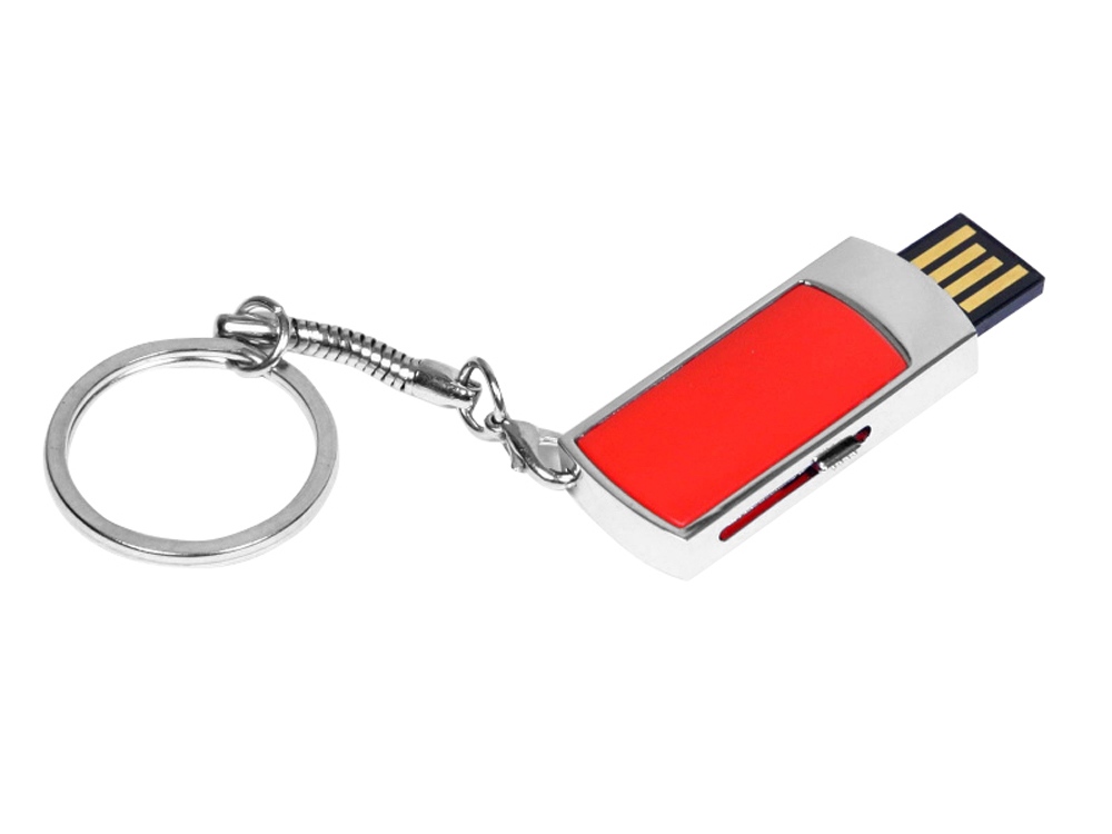 USB 2.0- флешка на 64 Гб с выдвижным механизмом и мини чипом, серебристый/красный — изображение 2