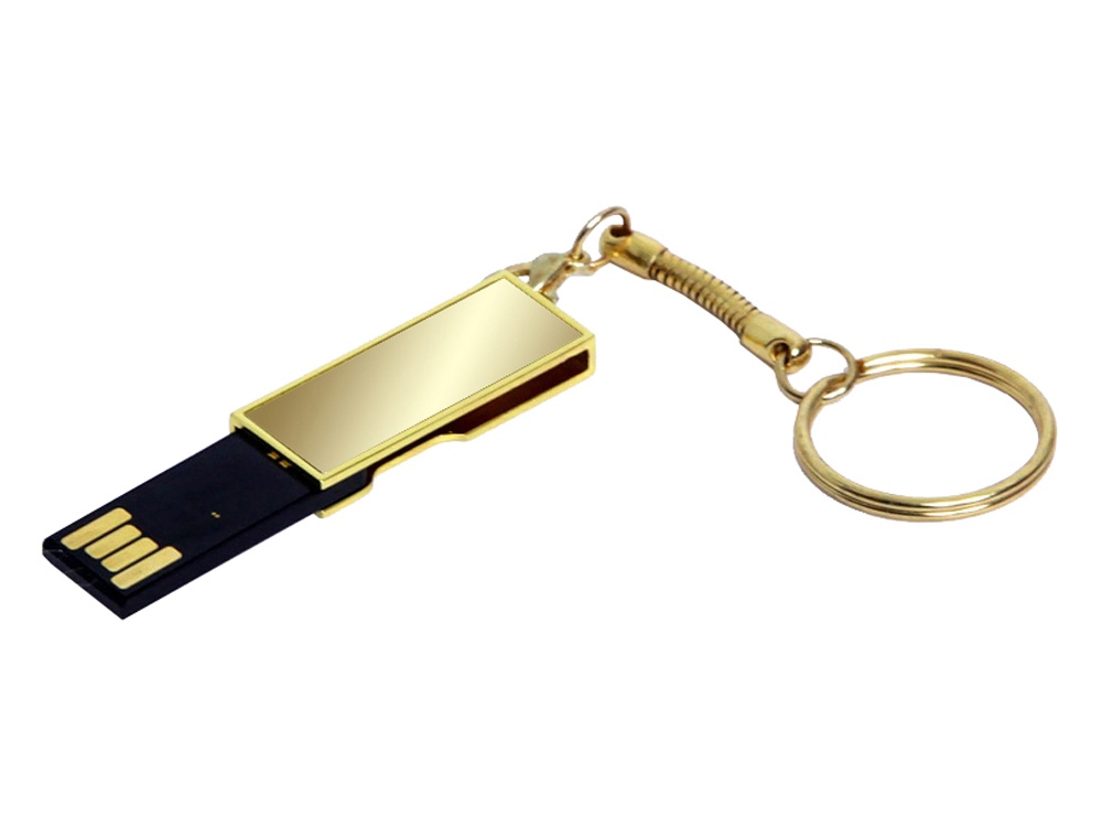 USB 2.0- флешка на 32 Гб с поворотным механизмом и зеркальным покрытием, золотистый — изображение 2