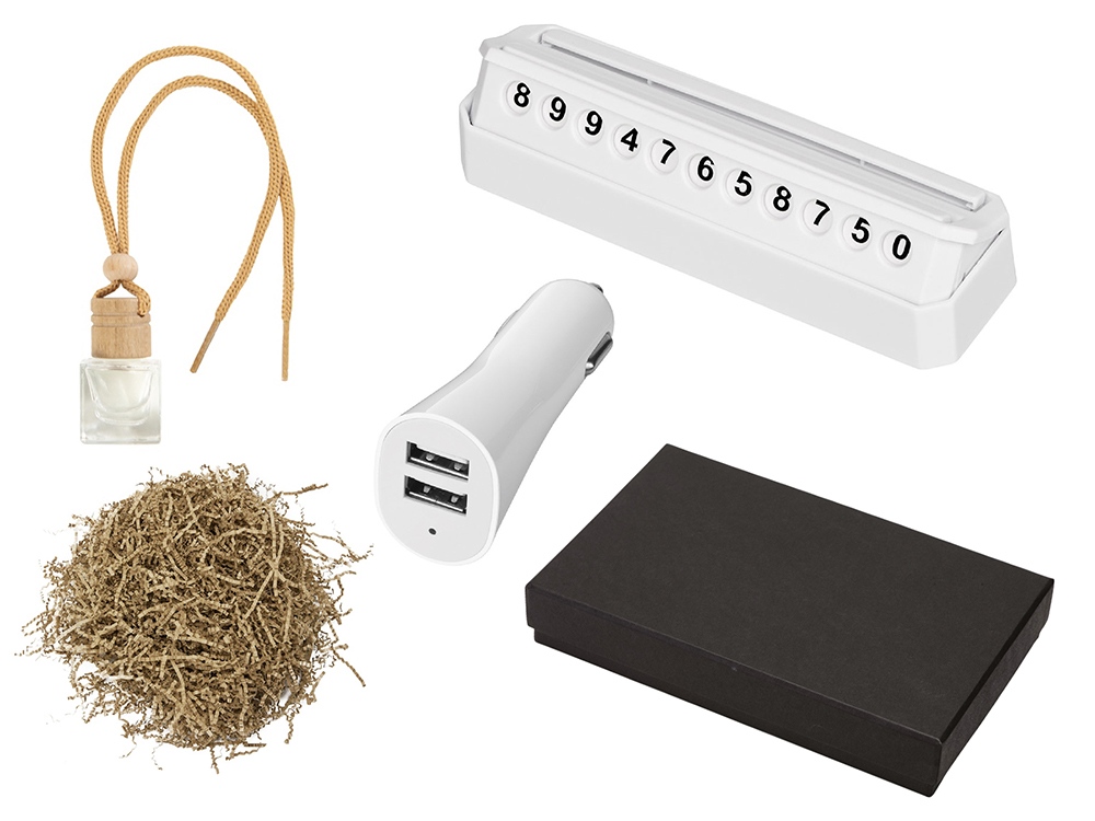 Подарочный набор с автовизиткой и USB адаптером, белый