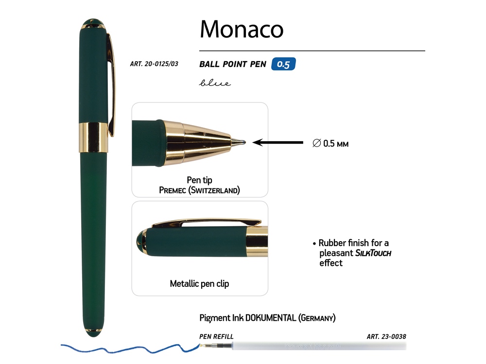 Ручка пластиковая шариковая «Monaco», зеленый/золотистый — изображение 3